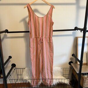 NWT Anthropologie DREW Salmon Striped Sleeveless Linen Blend Jogger Jumpsuit S